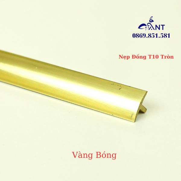 Nẹp Đồng T10 tròn Vàng Bóng, Nẹp đồng chữ T, Nẹp đồng chống trơn, giá 1m
