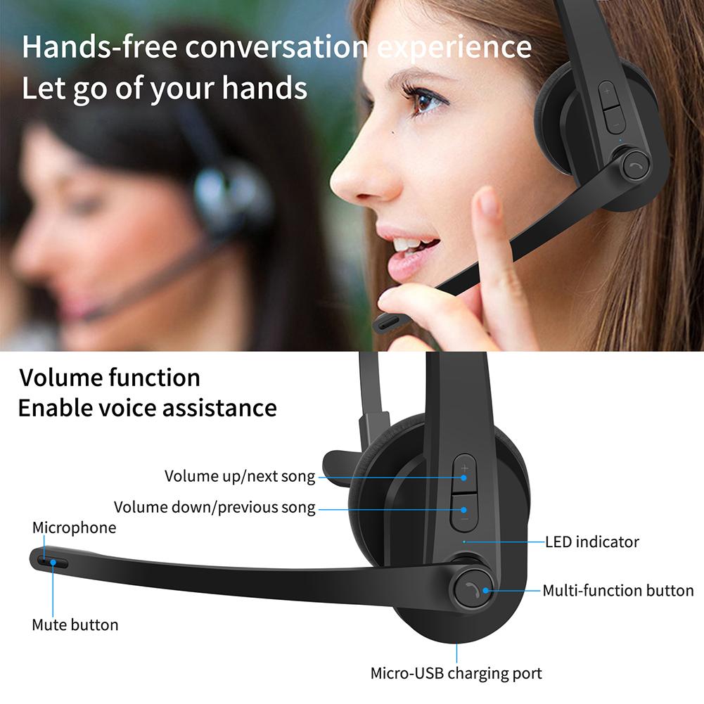 Bluetooth Không Dây-Tương Thích 5.0 Tai Nghe Giảm Tiếng Ồn Tay Dịch Vụ Tai Nghe Kinh Doanh Tai Nghe Chụp Tai Dành Cho Trung Tâm Gọi Comput