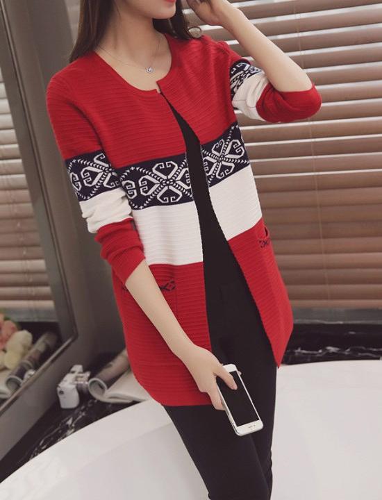 Áo khoác nữ họa tiết phối màu Mã: AO2793 - ĐỎ