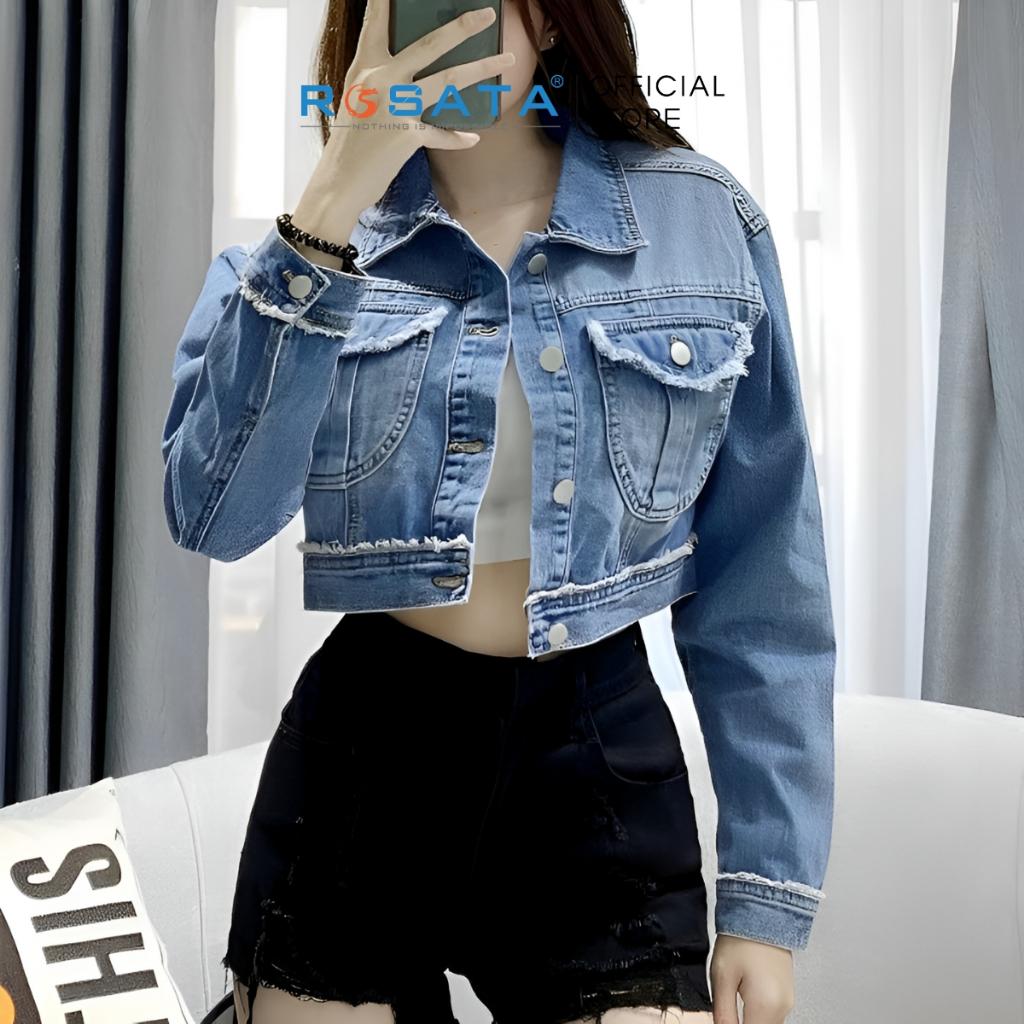 Áo Khoác Nữ Croptop Jean Dài Tay ROSATA K39 Cao Cấp Freesize Xuất Xứ Việt Nam