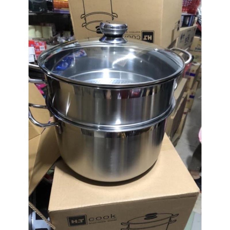 Nồi hấp 2 tầng H.T Cook inox 430 nắp kính cường lực size 28cm