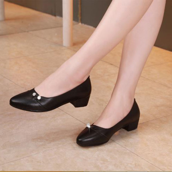 Giày cao gót nữ công sở đế 4p đính ngọc xinh xắn hàng VNXK siêu bền M12