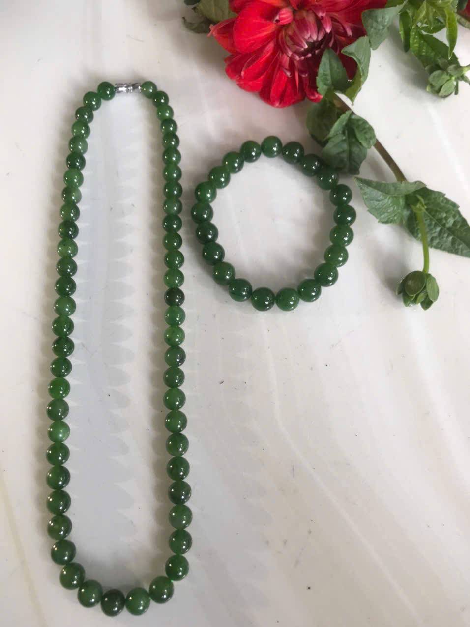 Bộ Vòng Chuỗi Đeo Cổ 8li Và Vòng Tay 9li5 Đá Ngọc Phật Xanh tự nhiên đẹp hay ngọc bích Màu xanh ngọc bích bóng đẹp món quà tặng Mẹ tặng cho mình và người thân nữ đeo đẹp ý nghĩa ạ