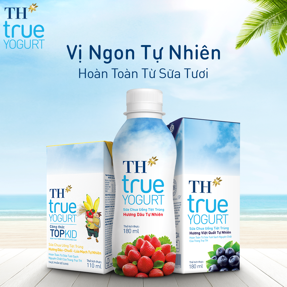 Thùng 48 hộp sữa chua uống tiệt trùng TH true YOGURT hương dâu tự nhiên 180 ml (180 ml x48)