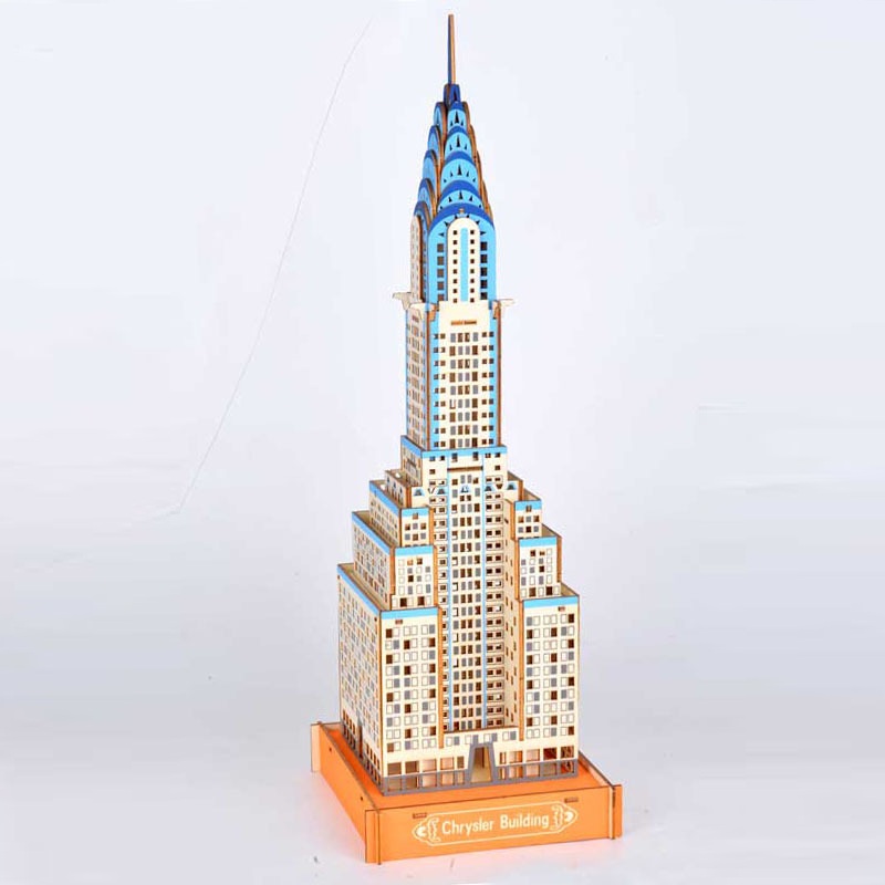 Đồ chơi lắp ráp gỗ 3D Mô hình Tòa nhà Chrysler Hoa Kỳ Laser - Tặng kèm đèn LED