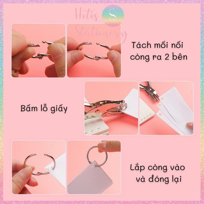 Khoen tròn làm flashcard, đóng gáy, khoen còng inox - Màu vàng hồng, bạc