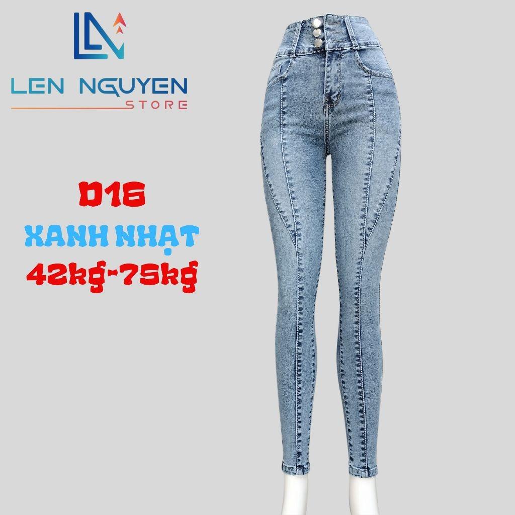 D16_ Quần jean nữ, dài, lưng cao, quần bò nữ dáng ôm, quần rin nữ có big size, cho 42kg đến 75kg,LEN NGUYEN STORE - Xanh Nhạt