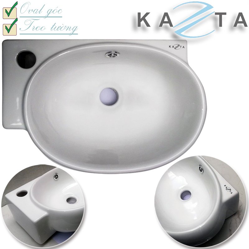 Lavabo Treo Góc Nhỏ Gọn KAZTA KZ-CL10GC- Lòng chậu hình Oval