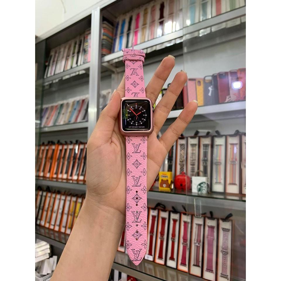 Combo dây da và ốp viền thời trang hồng dành cho Apple Watch