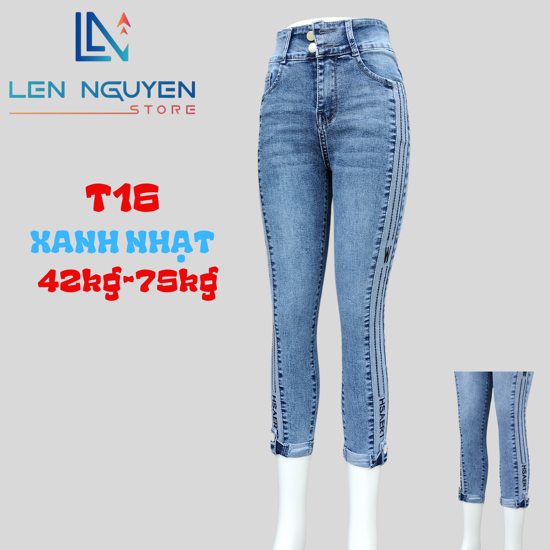 T16_Quần jean nữ lỡ dài 80-82cm thiết kế thêu sườn ,chất liệu vải cao cấp, co giãn cho 42kg đến 75kg 27-35 Vải Cao Cấp ,Mềm Mịn Thoáng Mát Pants Xanh Rêu Women Có Túi Denim Khuy
