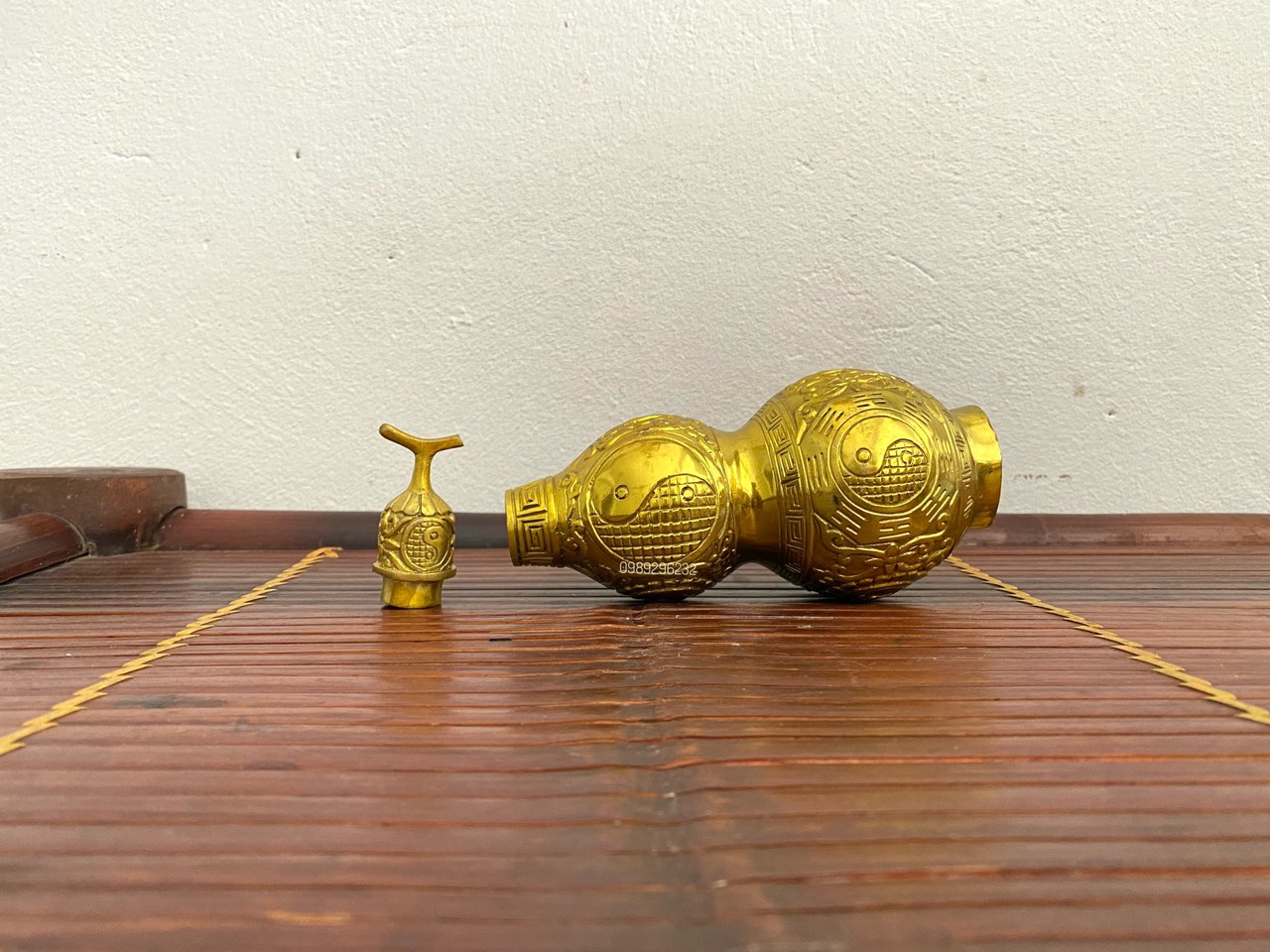 Hồ Lô đồng bát quái đồng vàng phong thuỷ cao 20cm