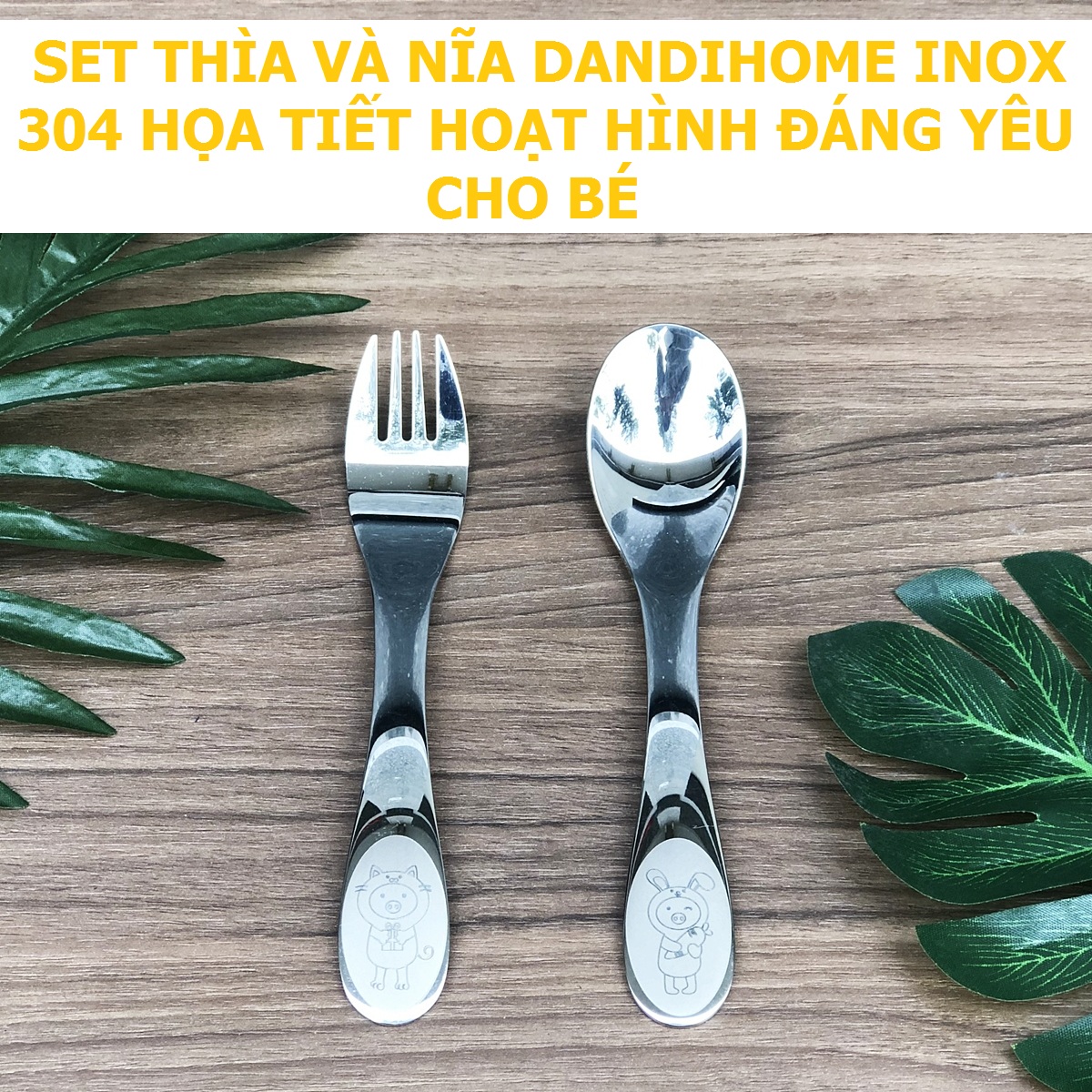 Bộ dao thìa nĩa tập ăn cho bé DandiHome inox 304 cao cấp - Có các lựa chọn