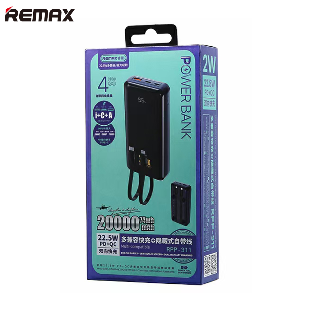  Pin sạc dự phòng 20000mAh kèm cáp sạc nhanh 22.5W Remax RPP-311 - Hàng Chính Hãng