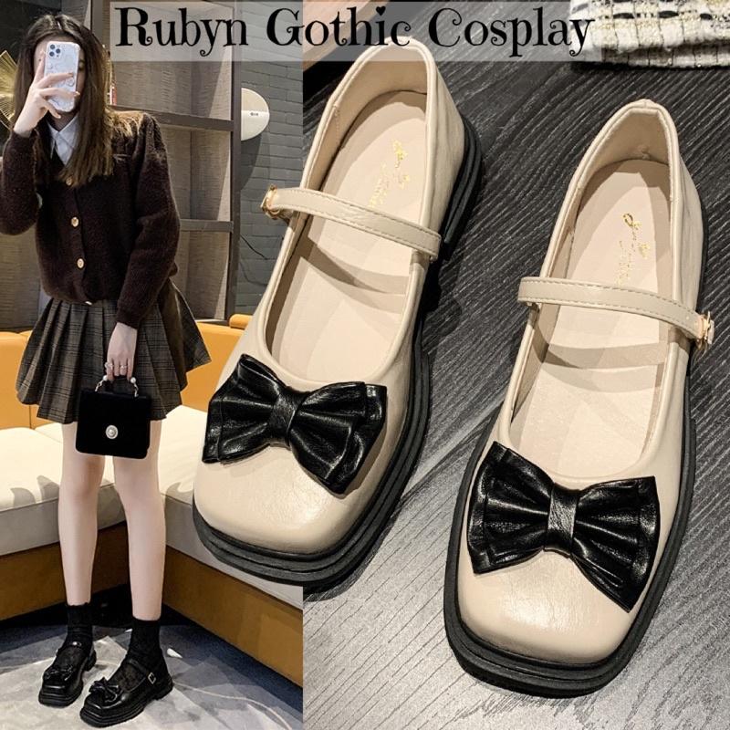 Giày Lolita Retro Đính Nơ Tiểu Thư xinh xắn ( đen, trắng) size 35-40