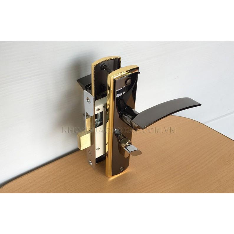 Khoá Tay Gạt 04503 màu vàng đen- khóa 3 chìa bằng đồng Cao cấp