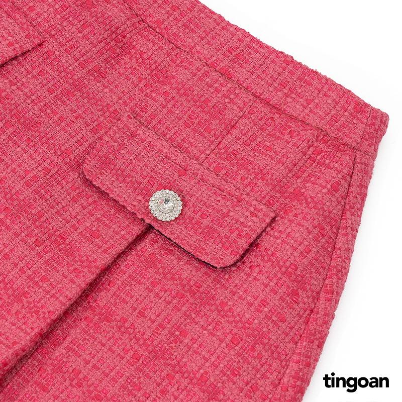 Chân váy tweed cạp lưng cao xếp ly hồng tingoan PINK SWEET SKIRT/PK (có quần trong