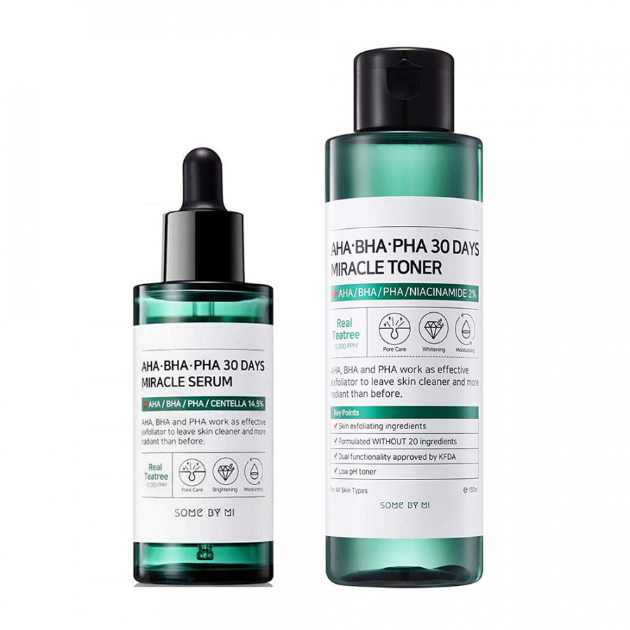 Combo 2 sản phẩm Nước hoa hồng Some By Mi AHA-BHA-PHA 30 Days Miracle Toner 150ml và Tinh chất trị mụn Some By Mi AHA-BHA-PHA 30 Days Miracle Serum 50ml