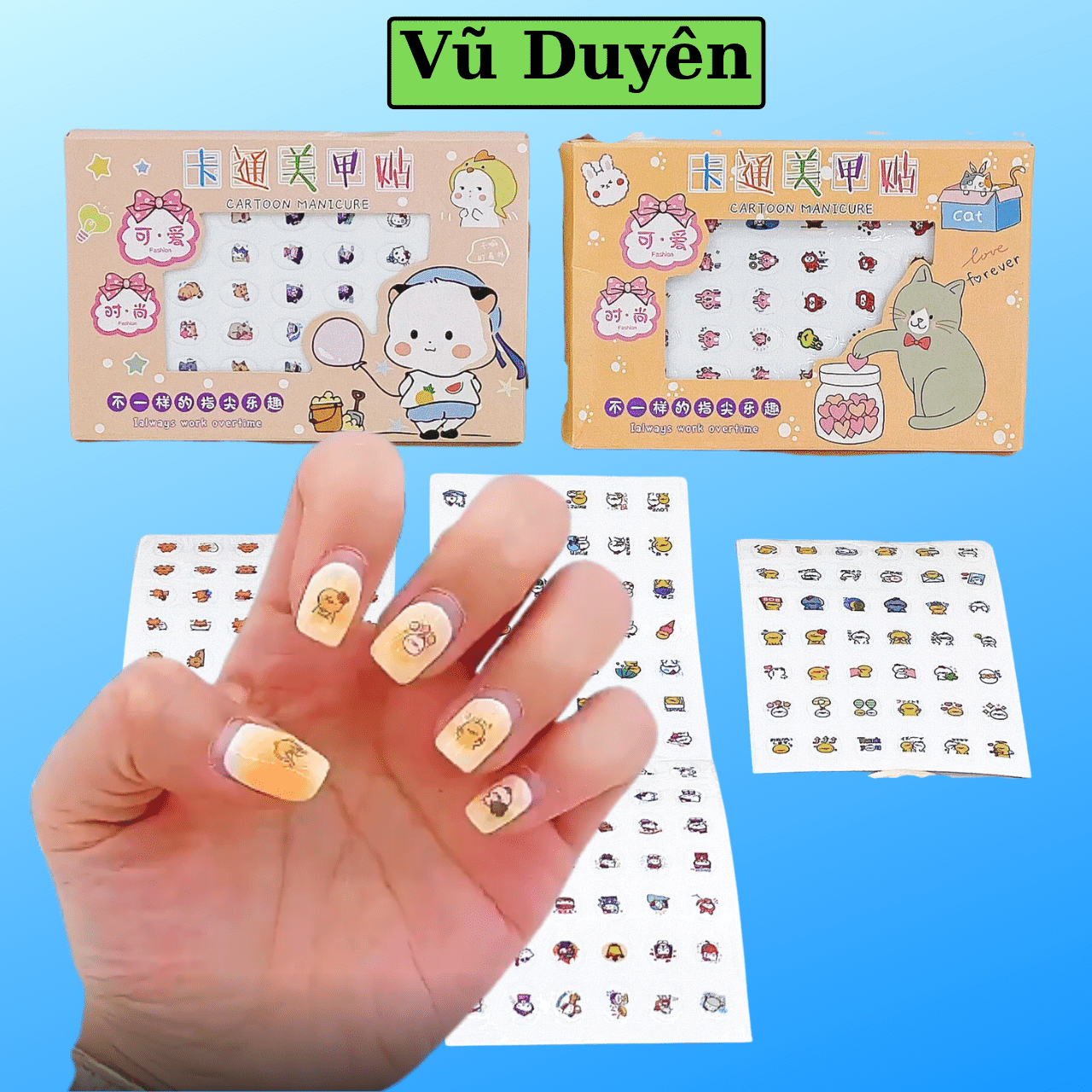 Sticker, hình dán móng tay họa tiết dễ thương cho bé gái hộp gồm 5 tờ