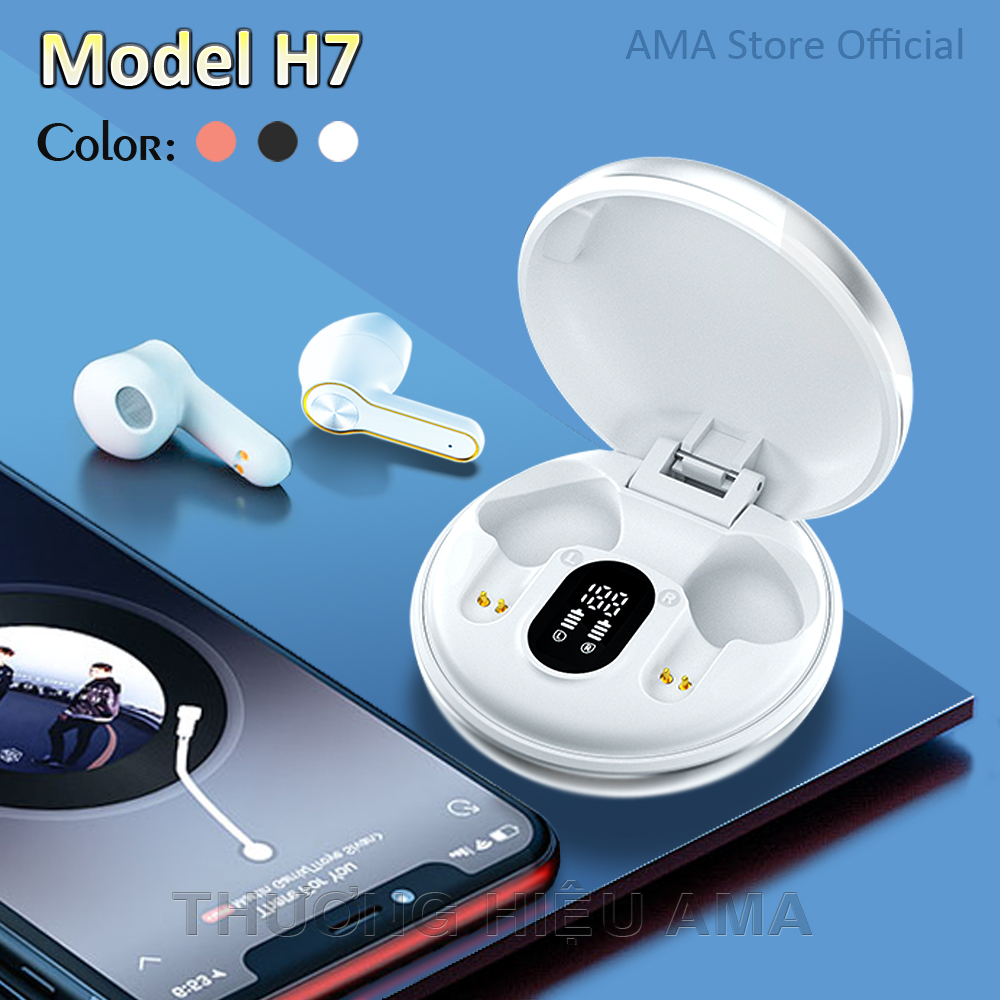 Tai nghe Bluetooth 5.0 TWS Không dây Nhét tai Màn hình Kỹ thuật số Model mới 2021 AMA H7 Hàng nhập khẩu