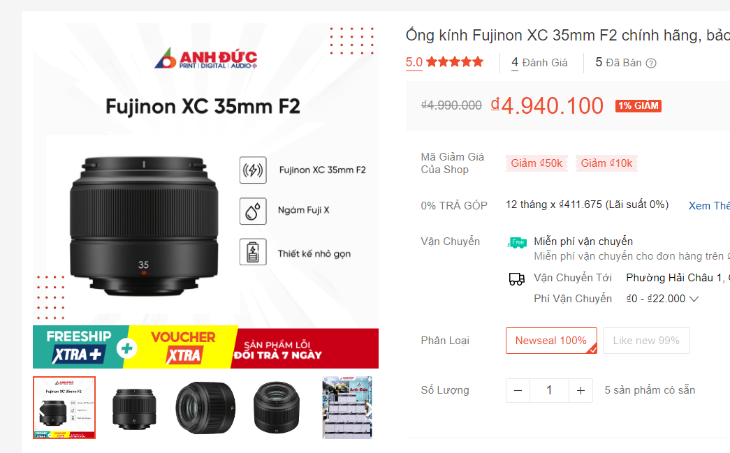 Ống kính Fujinon XC 35mm F2 Black - Hàng Chính Hãng