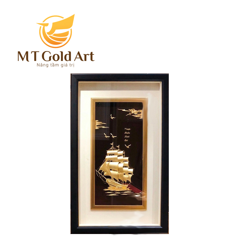 Tranh thuyền Thuận buồm xuôi gió dát vàng MT Gold Art- Hàng chính hãng, trang trí nhà cửa, phòng làm việc, quà tặng sếp, đối tác, khách hàng, tân gia, khai trương