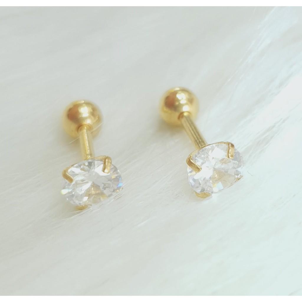 Khuyên Tai Nụ Đá Đơn Giản Titanium Cao Cấp- Dùng bền màu tắm rửa không đen