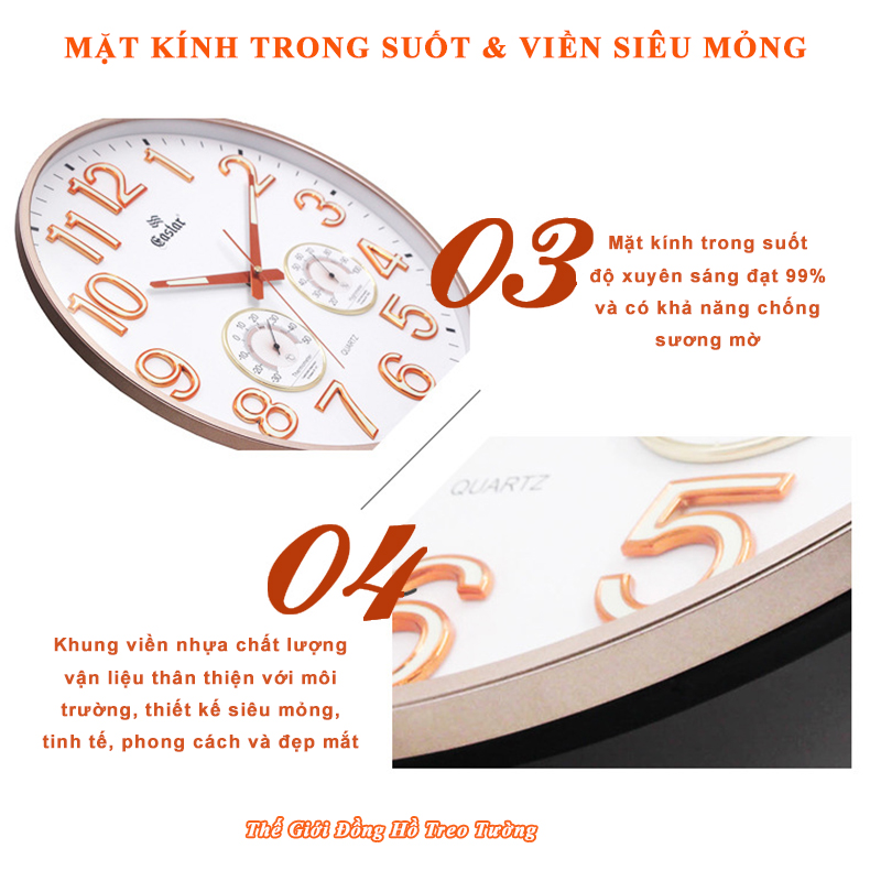 Đồng Hồ EASTAR Mặt Tròn có DẠ QUANG và Đồng hồ CƠ Đo NHIỆT ĐỘ &amp; ĐỘ ẨM - Máy KIM TRÔI - Tặng Pin Maxell