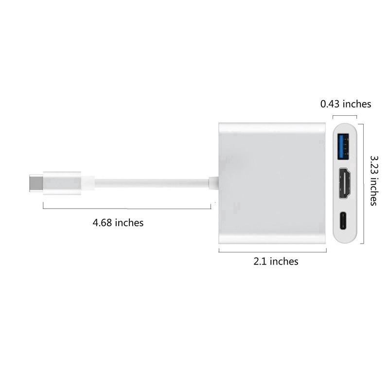 Cổng Sạc Đa Năng 3 Trong 1 Cổng USB 3.0 Type C Sang HDMI USB-C 4K Cho IOS Android