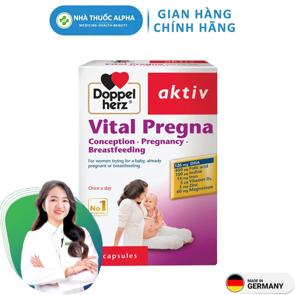 Viên Uống Vital Pregna Doppelherz Bổ sung vitamin, dưỡng chất thiết yếu cho bà bầu 30 Viên