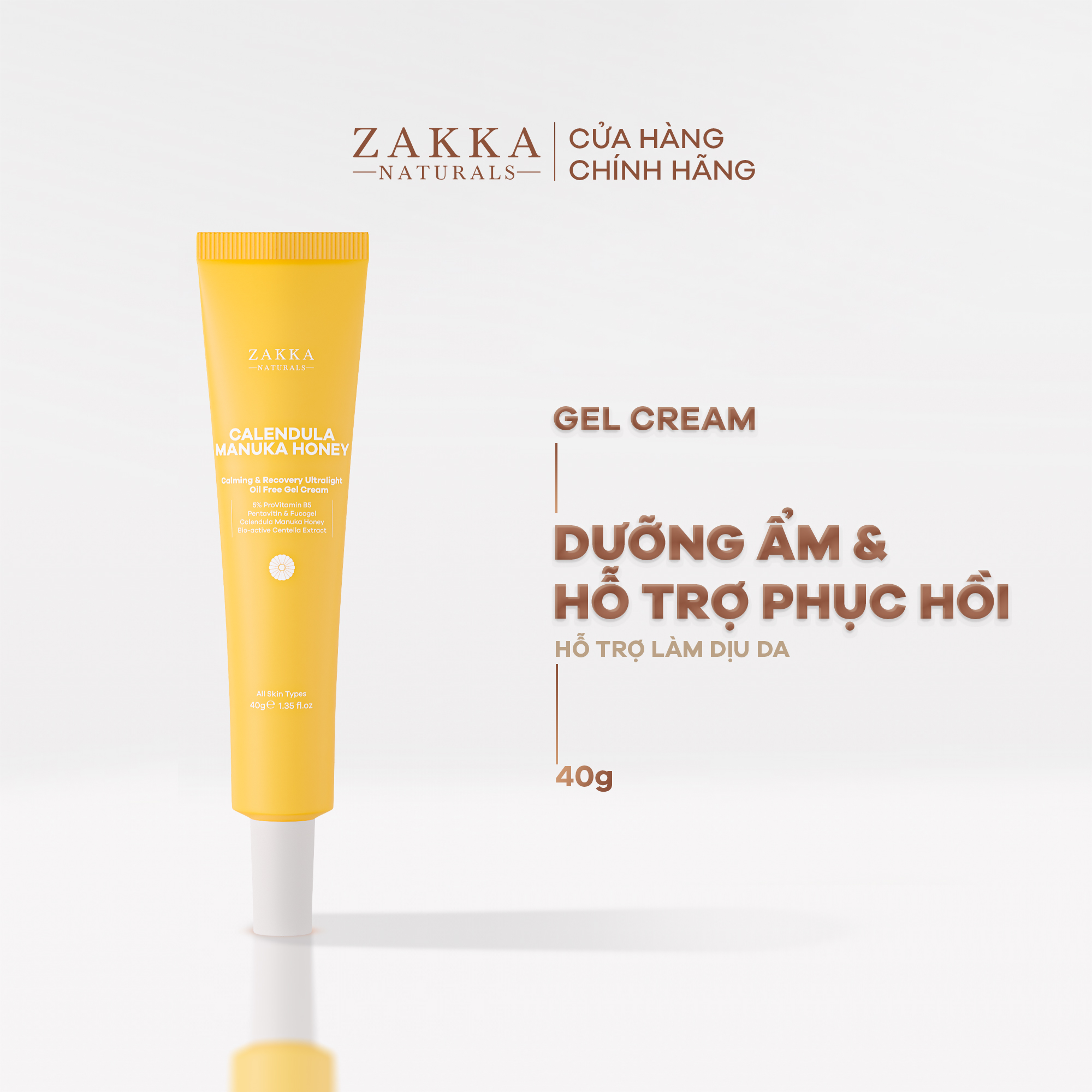 Gel Kem Dưỡng B5 Zakka Naturals Hỗ Trợ Phục Hồi, Tái Tạo Da Lành Tính Rejuvenating Herbal Oil Free Gel Cream 40g