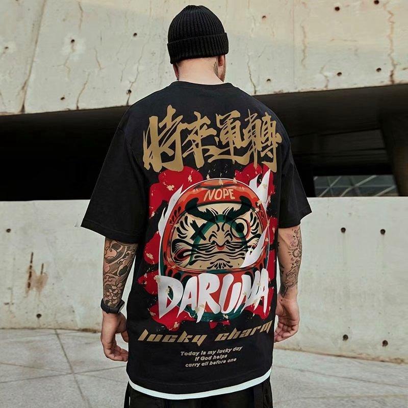 Áo thun tay ngắn form rộng chất cotton phong cách Harajuku năng động cho nam