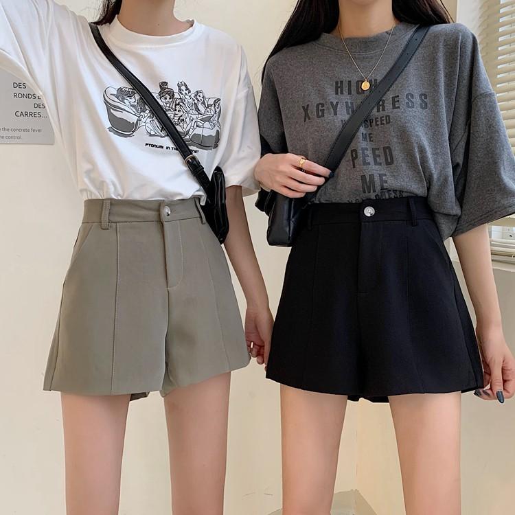 Quần Short nữ Lưng cao Ống rộng Ulzzang Hàn Quốc Quần sooc đùi nữ Cạp cao Form rộng Thời trang