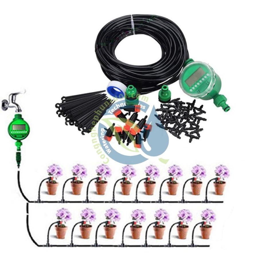 Bộ tưới cây tự động 20 đầu tưới nhỏ giọt có van khóa kèm van nước hẹn giờ chạy pin Loại 1