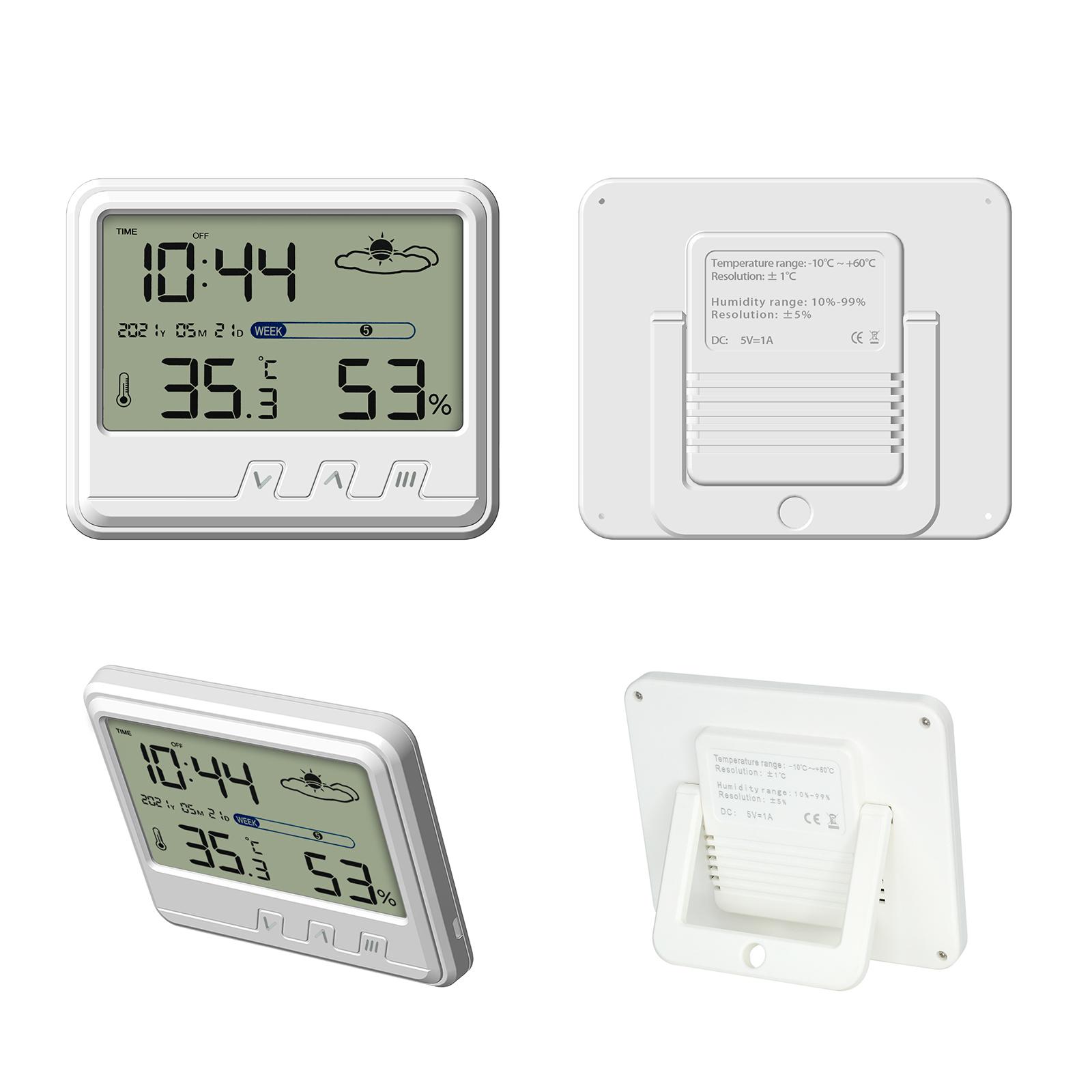 YS202 Indoor Hygrometer Thermometer with Time Date Week Backlight LCD Display Clock Calendar