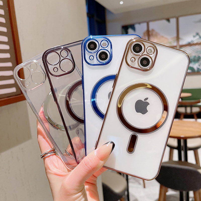Ốp lưng từ tính dùng sạc không dây viền mạ xi màu dành cho iPhone 14, 14 pro. 14 Plus, 14 Pro Max - Hàng nhập khẩu