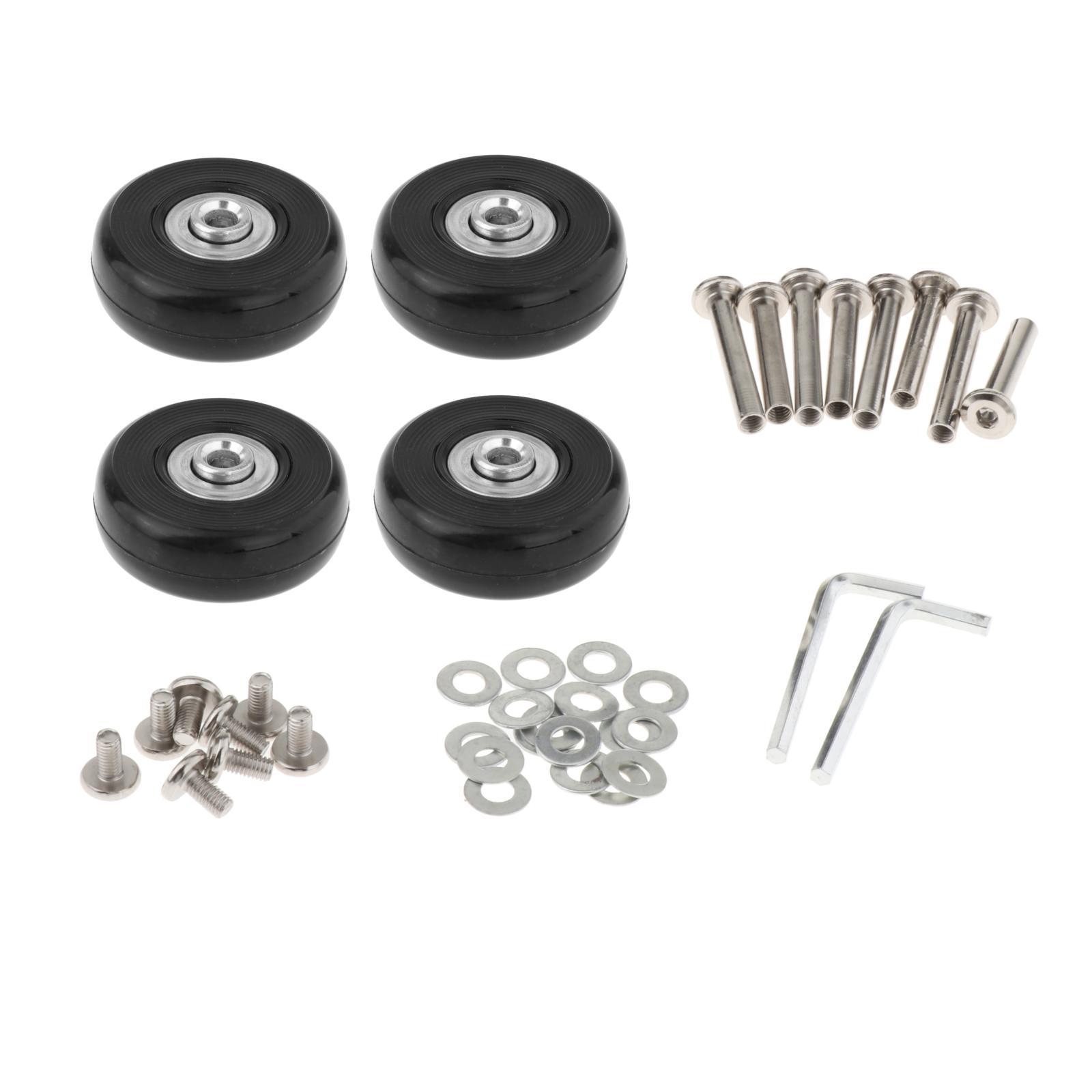 4x Replacement Suitcase Wheels PU Metal Swivel Caster Wheels Repair Set Easy Installation ,Axles Mute Luggage Suitcase Replacement Wheels Set