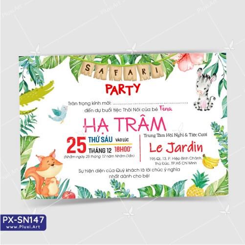 Thiệp thôi nôi – sinh nhật Pluxi bé gái Chủ đề Rừng Xanh - PX_SN147