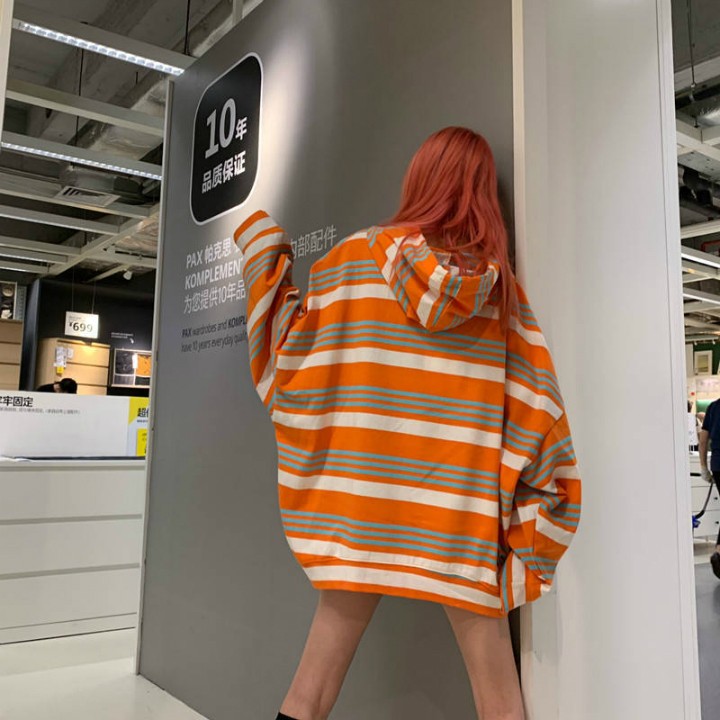 Áo hoodie oversize sọc ngang Mã: AX4050