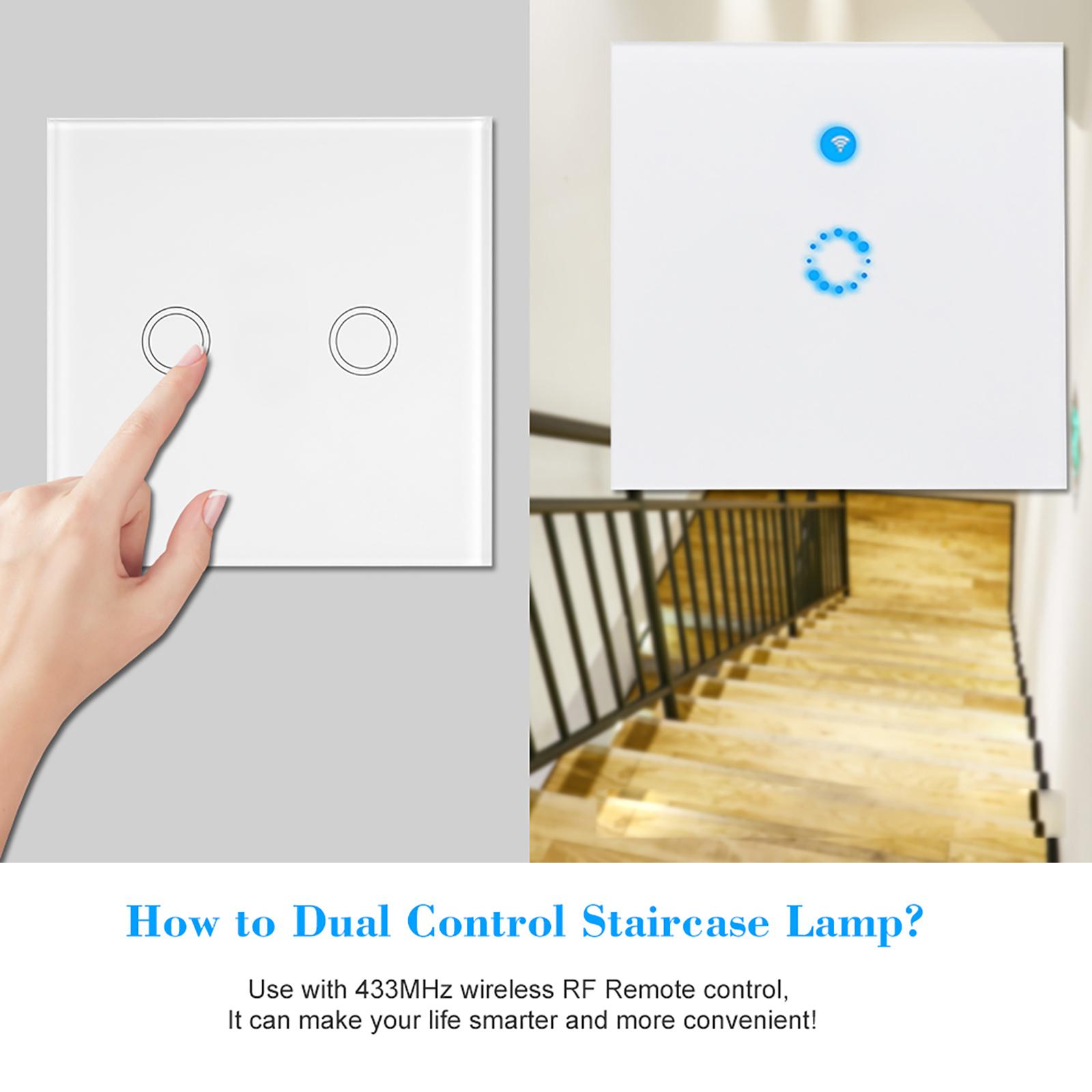 EWeLink 2CH T433 86 Type Luxury Wall Touch Panel Sticky 433MHz Wireless RF Remote Control Transmitter Automation Modules 2 Gang Support All SONOFF RF 433MHz Products Control Staircase Lamp