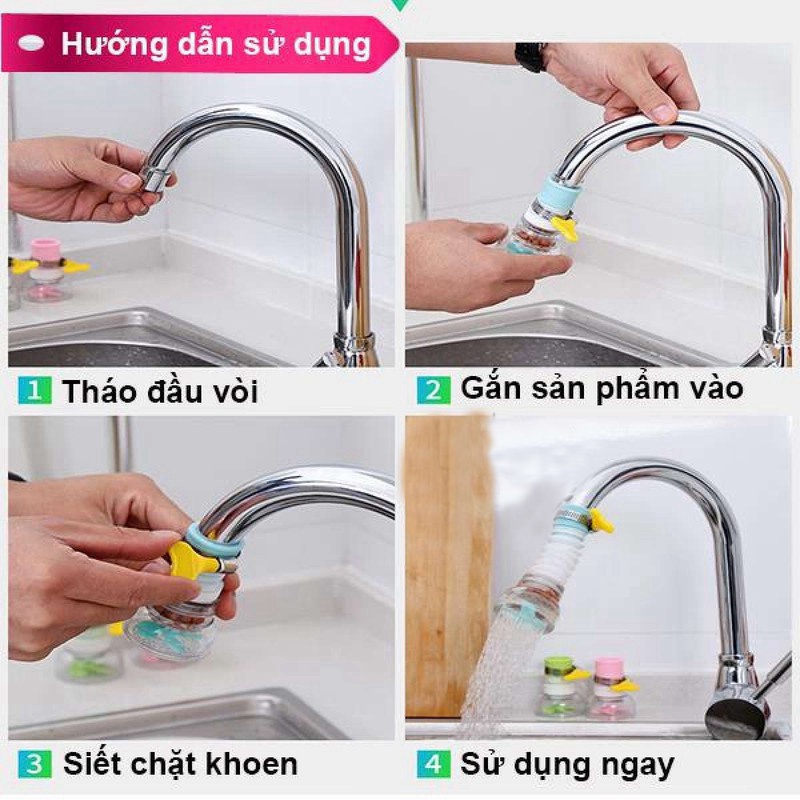 Hình ảnh Vòi Lọc Nước Ra Bát Tăng Áp Xoay 360 Có Thể Kéo Dài Chống Bắn Nước Giao Màu Ngẫu Nhiên