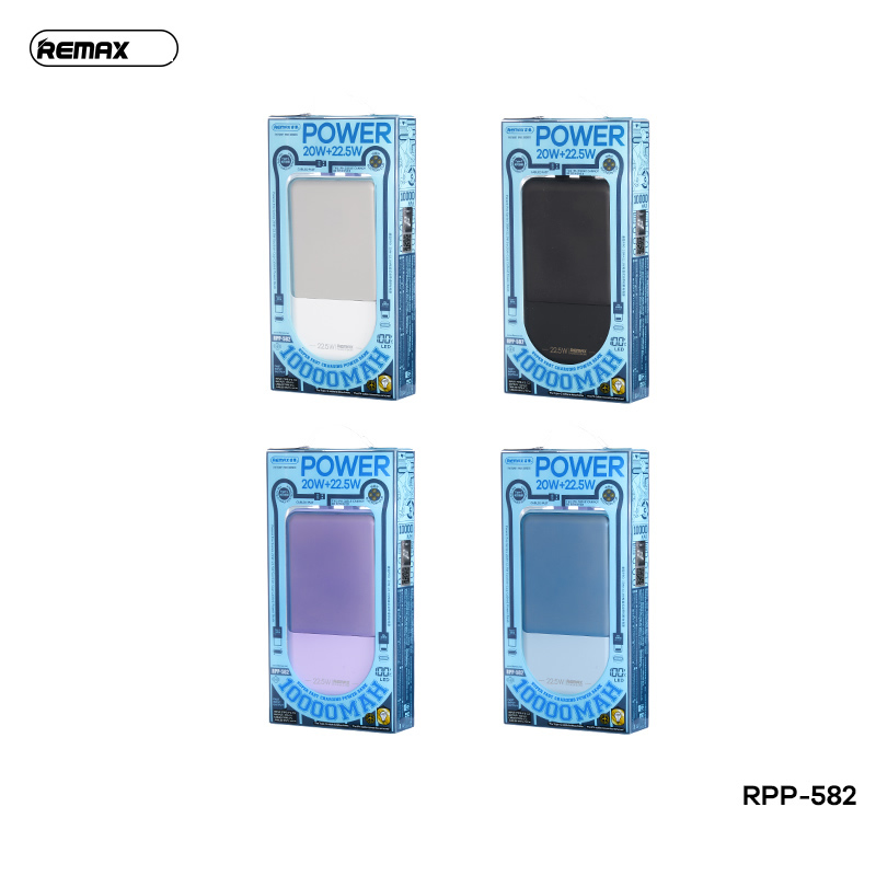  Pin dự phòng mini cho iphone 15 Remax RPP-582 dung lượng 10000mAh tích hợp 2 cáp sạc nhanh - hỗ trợ QC 22.5W và PD 20W Trắng - Hàng Chính Hãng