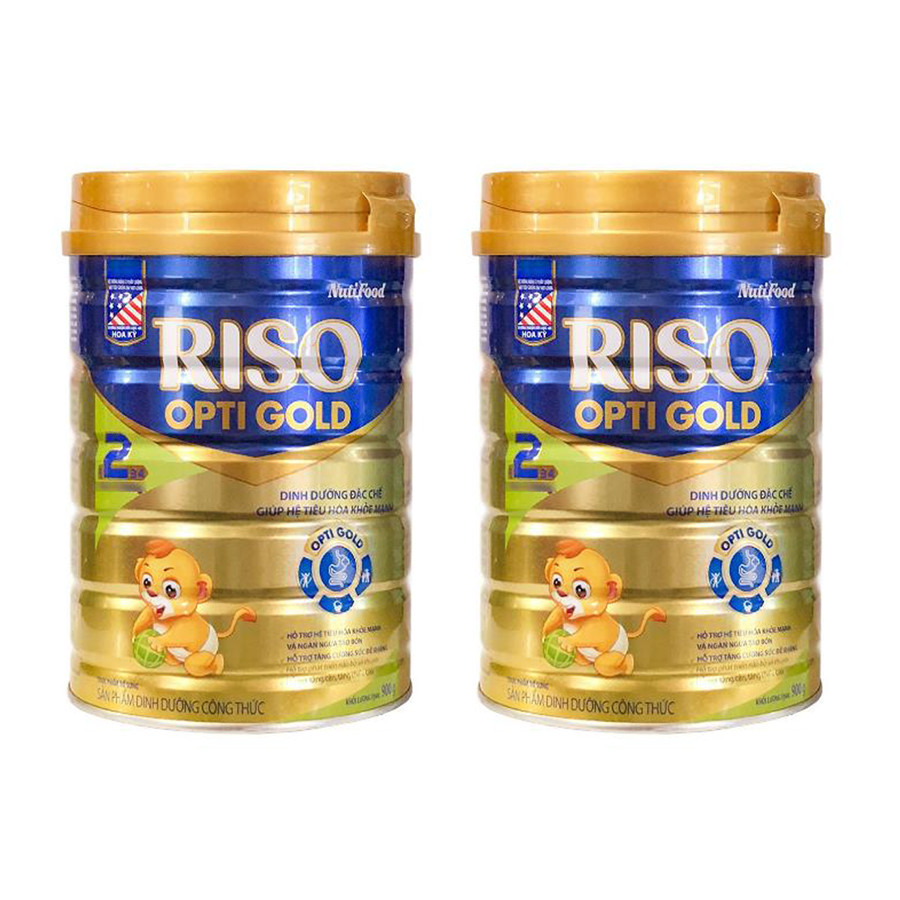 Combo 2 hộp Sữa bột Nutifood RISO OPTI GOLD 2 900g - dinh dưỡng đặc chế giúp hệ tiêu hóa khỏe mạnh cho trẻ từ 6-12 tháng