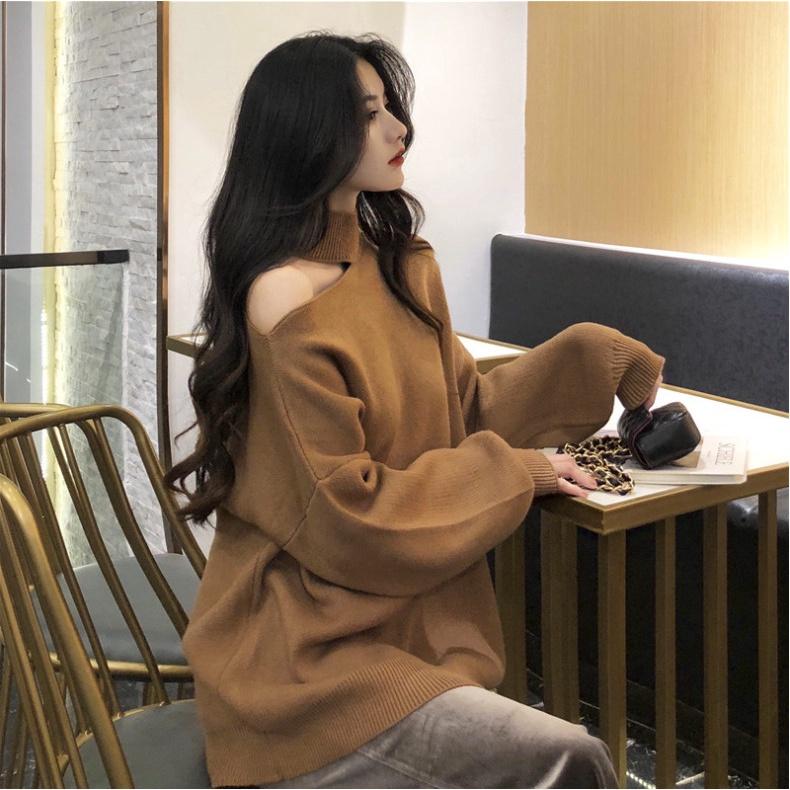 Áo Nỉ Nữ Khoét Vai Dài Tay Dáng Trùm Mông Cá Tính