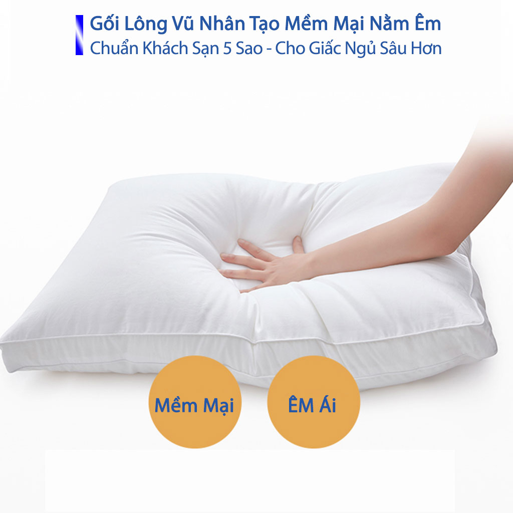 Gối Ngủ Lông Vũ Cao Cấp Gối Ngủ Kê Cổ Chống Mỏi Cổ Gối nằm êm ái, mềm mịn, kháng khuẩn- Chuẩn  Khách Sạn 5 Sao