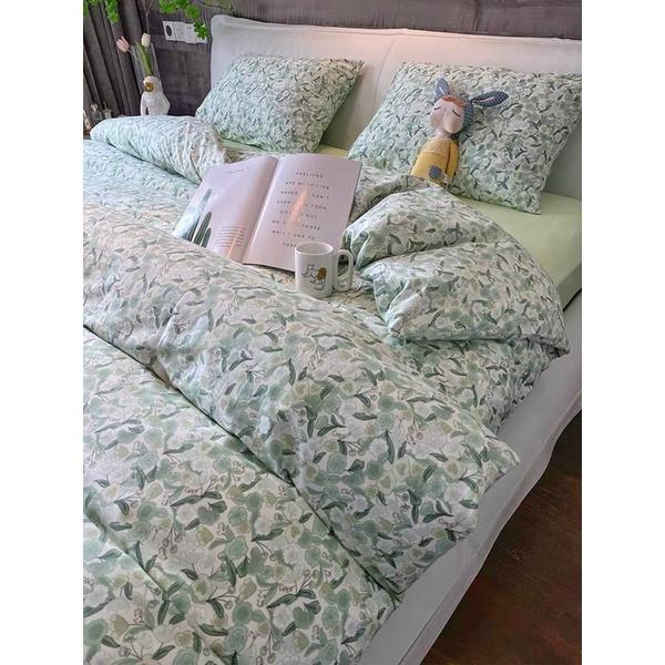 Bộ Chăn Ga gối Cotton Living 100%cotton Hàng Nhập Khẩu Cao Cấp 4 Món Mẫu Xanh Lá