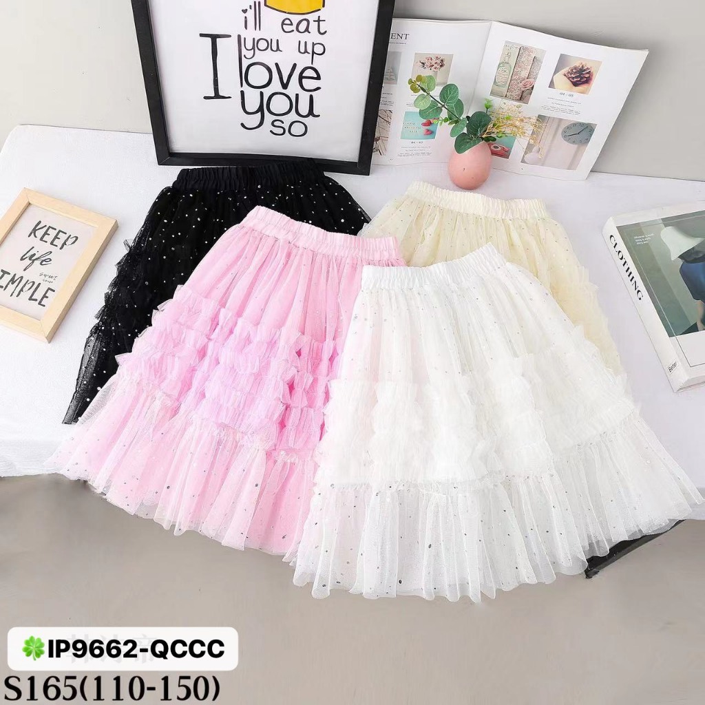 Chân váy voan cho bé gái màu trắng đen kem hồng phối đồ phong cách Hàn Quốc size 12-30kg