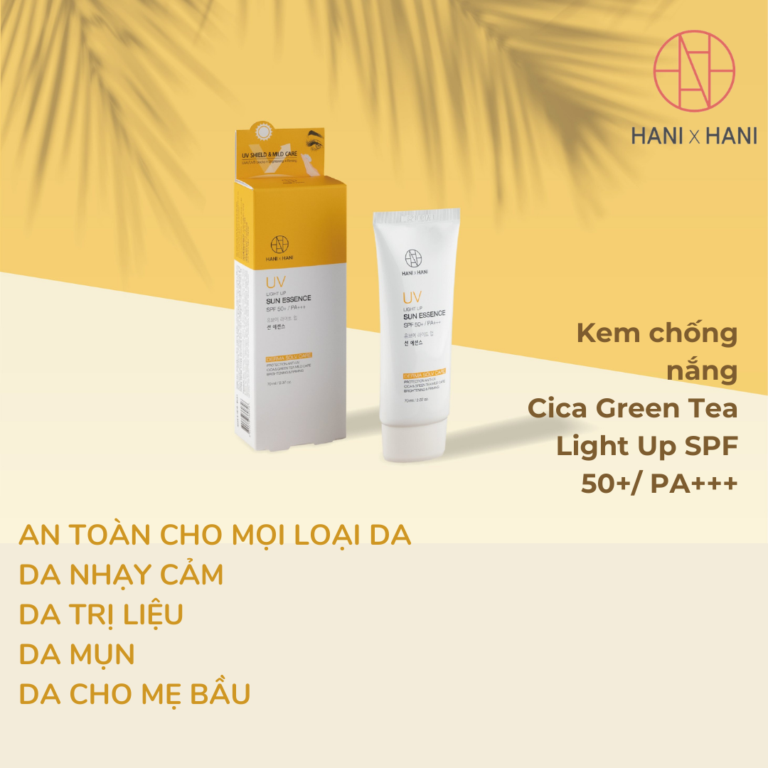 [CHÍNH HÃNG] Kem Chống Nắng Vật Lý Dưỡng Da làm sáng và săn chắc da Cica Green Tea Light Up SPF 50+/ PA+++  an toàn với mọi loại da, không vón cục, không bết dính, không bóng dầu dùng được cho da nhạy cảm, da mụn và da trị liệu Hani x Hani 70ml