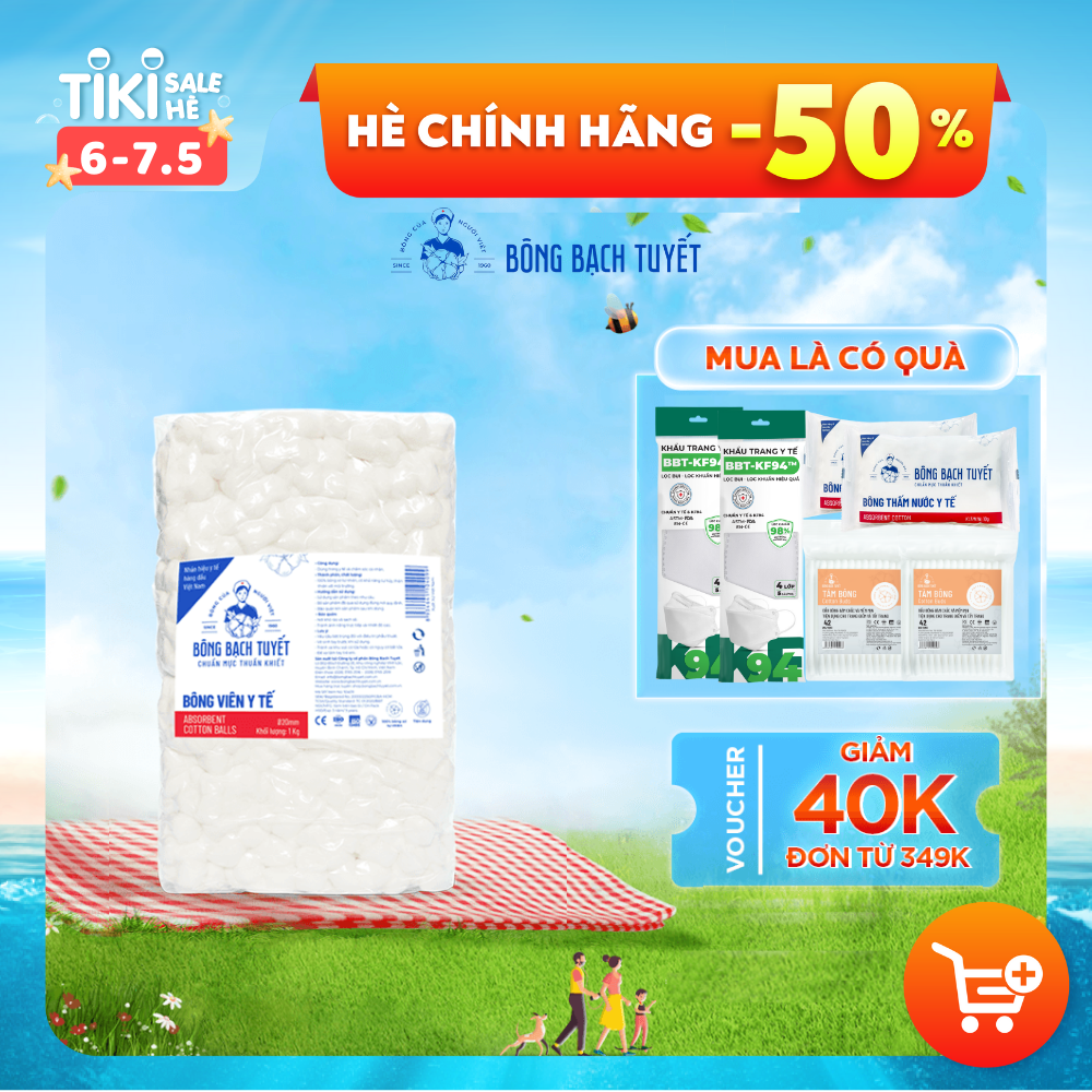 Bông y tế viên Bông Bạch Tuyết - Ø20mm - 1Kg