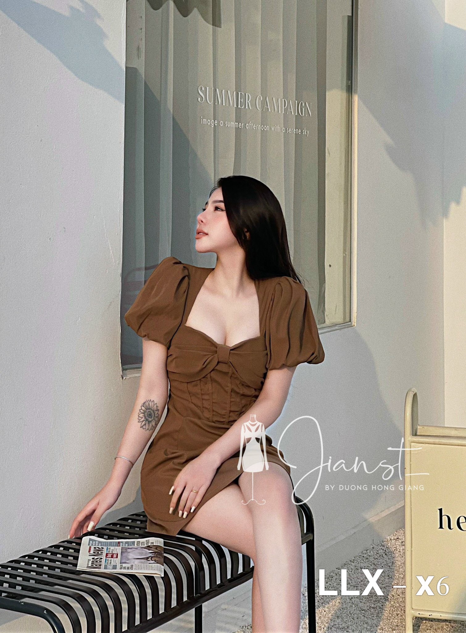 Váy cổ nơ thiết kế tay phồng, đầm tiểu thư dự tiệc dạo phố cực xinh