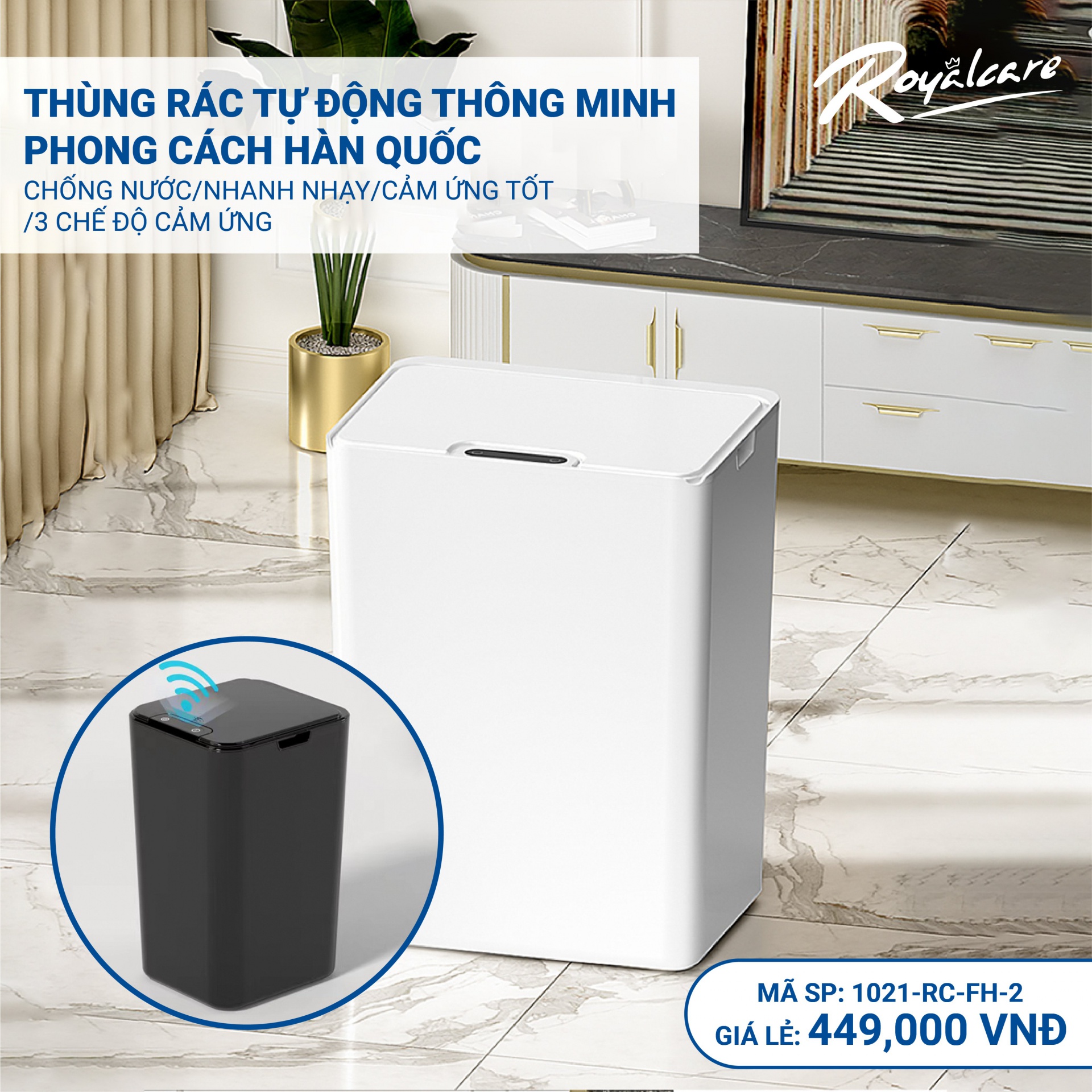 USB Thùng Rác Thông Minh Cảm Ứng Tự Động Đóng Mở Tiện Lợi Vệ Sinh An Toàn Royalcare